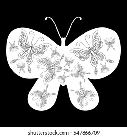 White butterfly vector with lots of butterflies inside it.