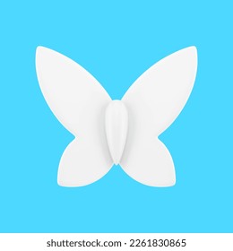 White butterfly winged insect Easter spring holiday decorative element 3d icon realistic vector illustration. Adorable elegant ornamental winged bug minimalist fashionable bow romantic decor