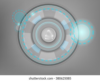 White button with an abstract interface on a gray background