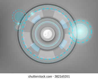 White button with an abstract interface on a gray background
