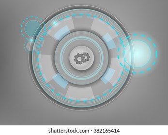 White button with an abstract interface on a gray background