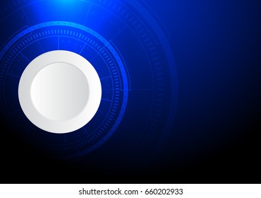 White button and futuristic blue circle on dark blue background