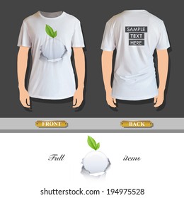 White button with leaf inside hole paper printed on shirt
