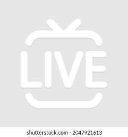 White button live. Live broadcast button, online broadcast. Vector illustration