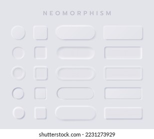 White button Neumorphism design elements vector set, Button and Element for UI Web design or Application UI Design.