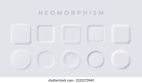 White button Neumorphism design elements vector set, Button and Element for UI Web design or Application UI Design.