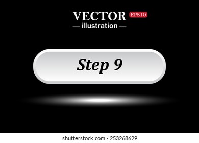 White button on a black background. button for a site. Step. Vector illustration, EPS 10