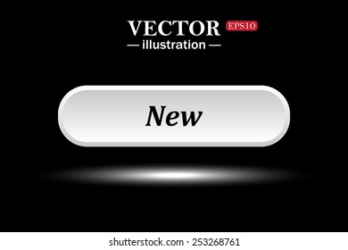 White button on a black background. button for a site. New. Vector illustration, EPS 10