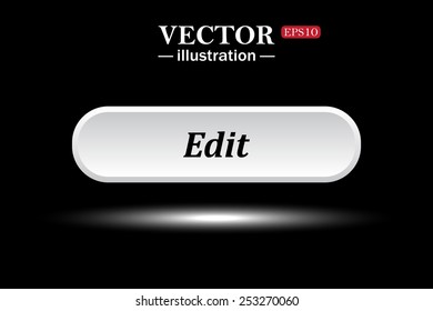 White button on a black background. button for a site. Edit. Vector illustration, EPS 10
