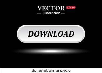 White button on a black background. button for a site. Download. Vector illustration, EPS 10