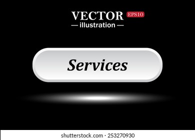 White button on a black background. button for a site. Services. Vector illustration, EPS 10