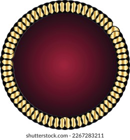 White button in round gold frame vector illustration. 3d realistic shiny metal golden circle ring on green push click button for website, abstract badge element design isolated on black background
