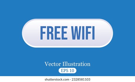 Botón Blanco Para Un Sitio. En Un Fondo Azul, Botón Wi-Fi Gratuito,