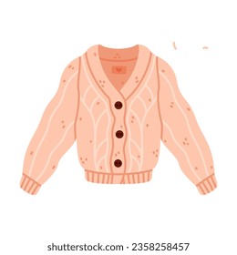 White Buttoned Cardigan with Long Sleeves as Warm Autumn Clothes Vector Illustration