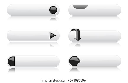 White buttons with black signs. Menu interface elements. Vector 3d illustration on white background
