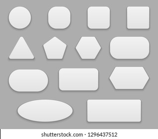 White Buttons. Blank Tags, White Clear Badge. Round Square Circle Application Button 3d Vector Isolated Shapes