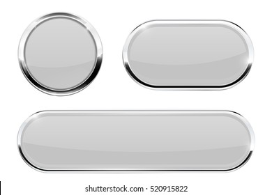 White buttons with chrome frame. Vector 3d illustration isolated on white background