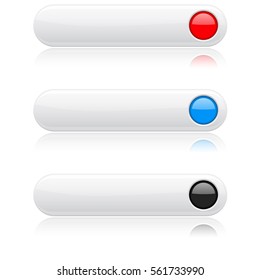 White buttons with colored circles. Menu interface elements. Vector 3d illustration on white background.