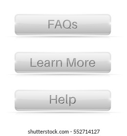 White buttons. Light gray 3d icons. Vector illustration isolated on white background.