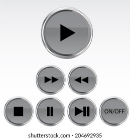 white buttons play with sign over white background. vector