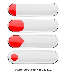 White buttons with red tags. Menu interface elements with metal frame. Vector 3d illustration isolated on white background