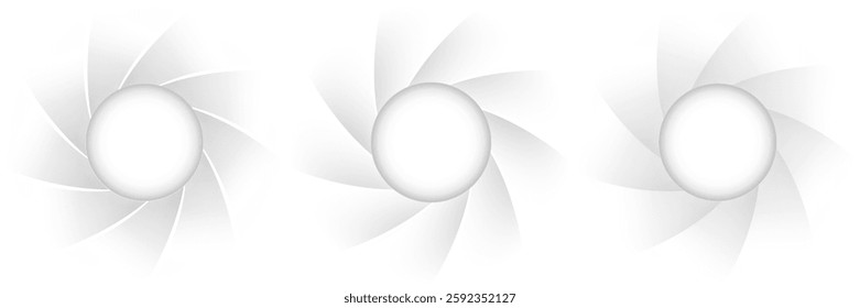 White buttons with spiral shutter shapes, white gray icons design, vector illustration.