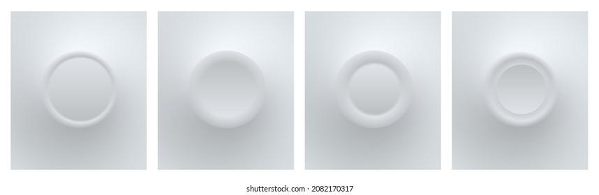 White buttons for user interface, simple circle 3D modern design for mobile, web, social media, business. Neumorphism flat style vector illustration. White gray color minimal style UI icons set.