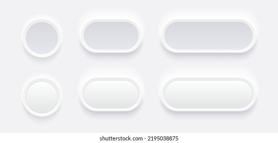 White buttons for user interface, simple circle 3D modern design for mobile, web, social media, business. Neumorphism style vector editable illustration. White gray color minimal style UI icons set.
