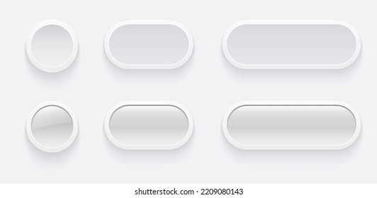 White buttons for user interface, simple white grey 3D modern design for mobile, web, social media, business. Minimal style UI icons set, vector illustration.