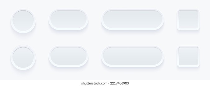 White buttons for user interface, simple 3d modern design for mobile, web, social media, business.  White gray color minimal style UI icons set, editable vector illustration.
