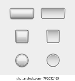 White buttons. Web interface plastic blank buttons, normal and pushed. Vector 3d illustration