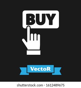 White Buy button icon isolated on black background.  Vector Illustration