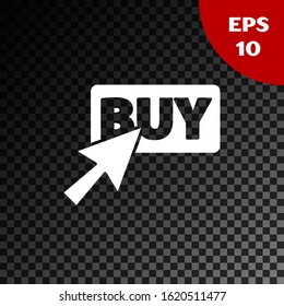 White Buy button icon isolated on transparent dark background.  Vector Illustration