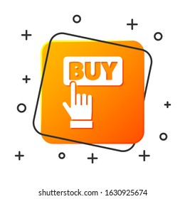 White Buy button icon isolated on white background. Orange square button. Vector Illustration