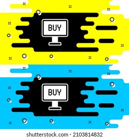 Icono del botón Comprar blanco aislado en fondo negro.  Vector