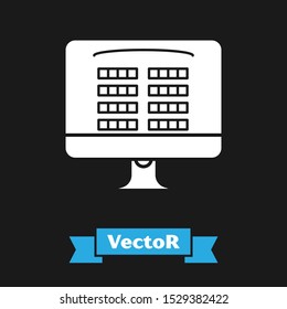 White Buy cinema ticket online icon isolated on black background. Service Concept.  Vector Illustration