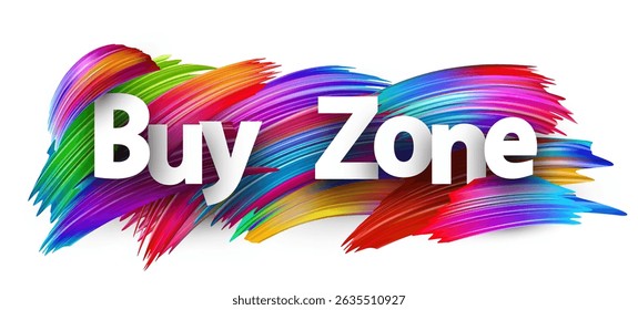 White Buy Zone lettering on colorful brushstrokes, symbolizing crypto trading entry points and market timing.