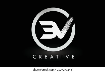 Diseño con el logotipo de la letra del pincel blanco de BV con el círculo negro. Logo de Creative Brushed Letters.