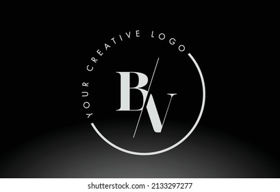 White BV Letter Logo Design with Creative Intersected and Cutted Serif Font.