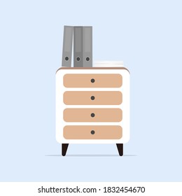 Gabinete blanco de estilo loft. Mesa de la cama con documentos. Vector.