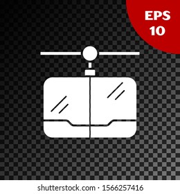 White Cable car icon isolated on transparent dark background. Funicular sign.  Vector Illustration