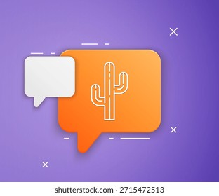 Icono de cactus blanco aislado sobre fondo púrpura. Símbolo de burbuja de discurso naranja. Vector