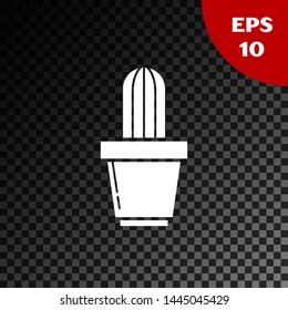 White Cactus and succulent in pot icon isolated on transparent dark background. Plant growing in a pot. Potted plant sign.  Vector Illustration