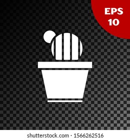 White Cactus and succulent in pot icon isolated on transparent dark background. Plant growing in a pot. Potted plant sign.  Vector Illustration