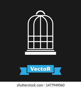 White Cage for birds icon isolated on black background.  Vector Illustration