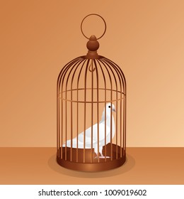 White  in a cage. Vector illustration.