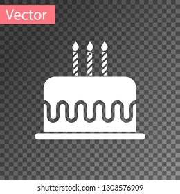 White Cake with burning candles icon isolated on transparent background. Happy Birthday. Vector Illustration