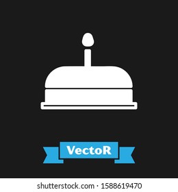 White Cake with burning candles icon isolated on black background. Happy Birthday.  Vector Illustration