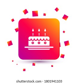 Pastel blanco con el icono de quemar velas aislado en fondo blanco. Feliz cumpleaños. Botón de color cuadrado. Ilustración vectorial