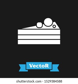 White Cake icon isolated on black background. Happy Birthday.  Vector Illustration